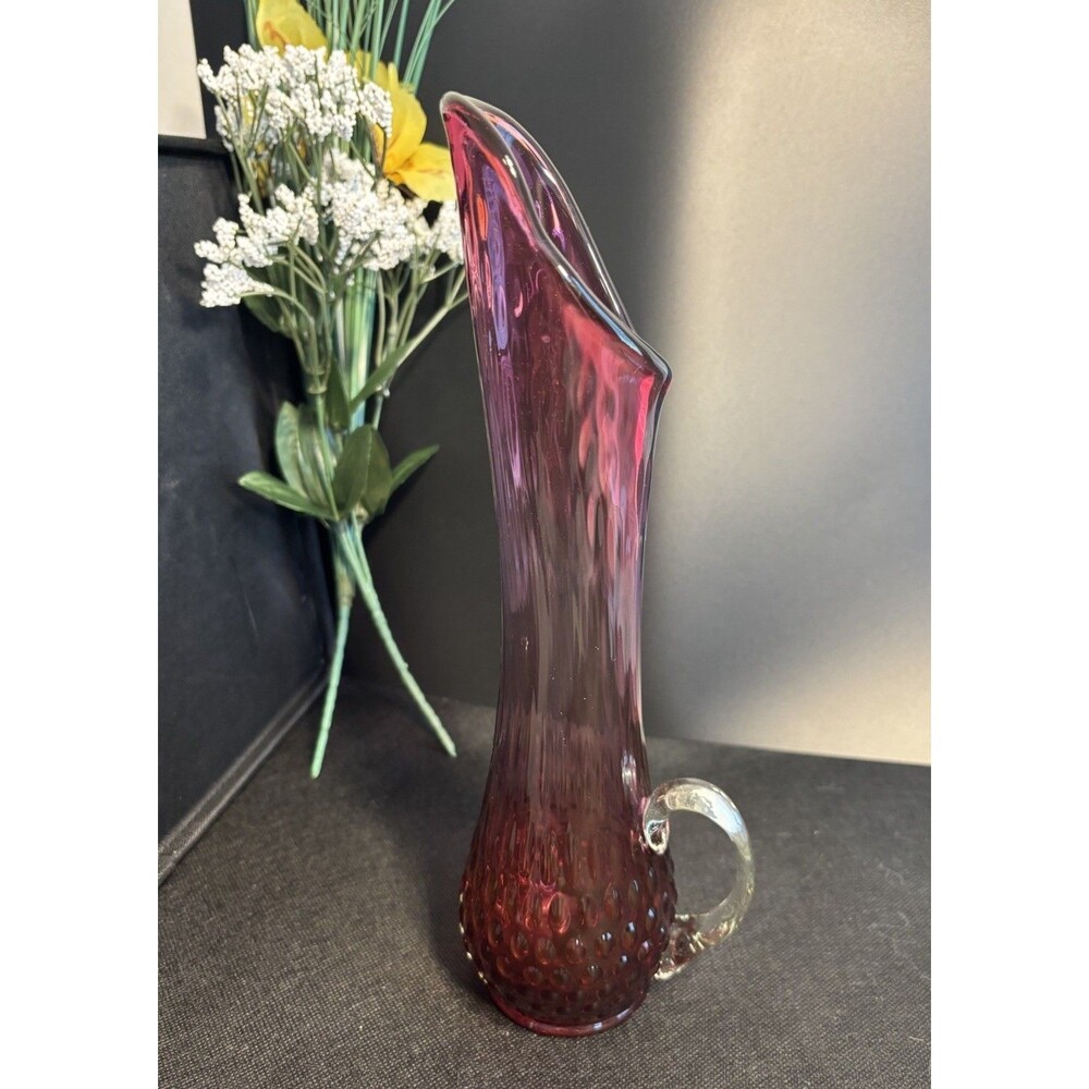 Vintage Kanawha Cranberry Purple Swung Vase Pitcher Hobnail 12”